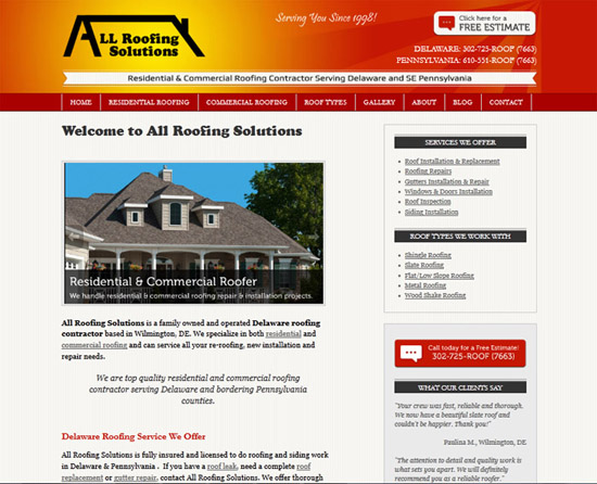 All Roofing Solutions WordPress website - landing page