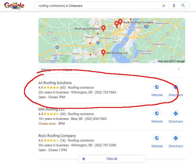 Local SEO For Contractors: All Roofing Solutions Results in Google Maps
