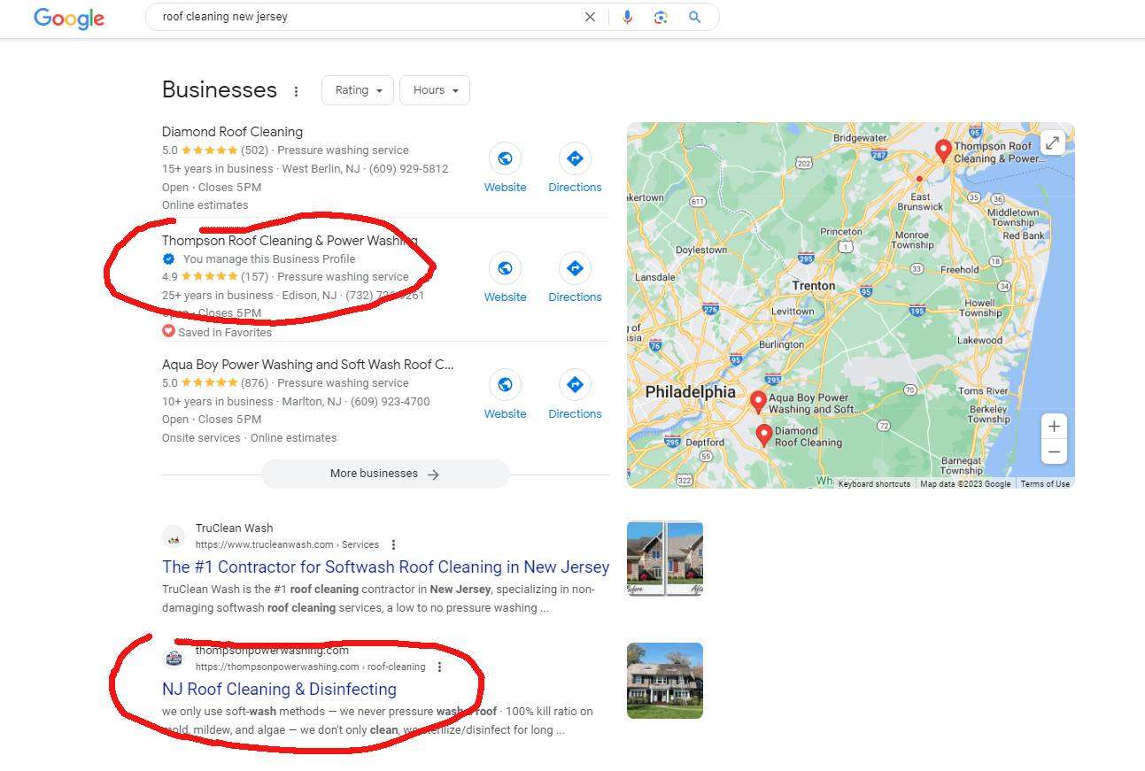 TRCPW ranks for the #2 spot in both GOOGLE local and universal search for their #1 keyphrase